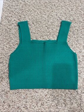 Green Ribbed Crop Top